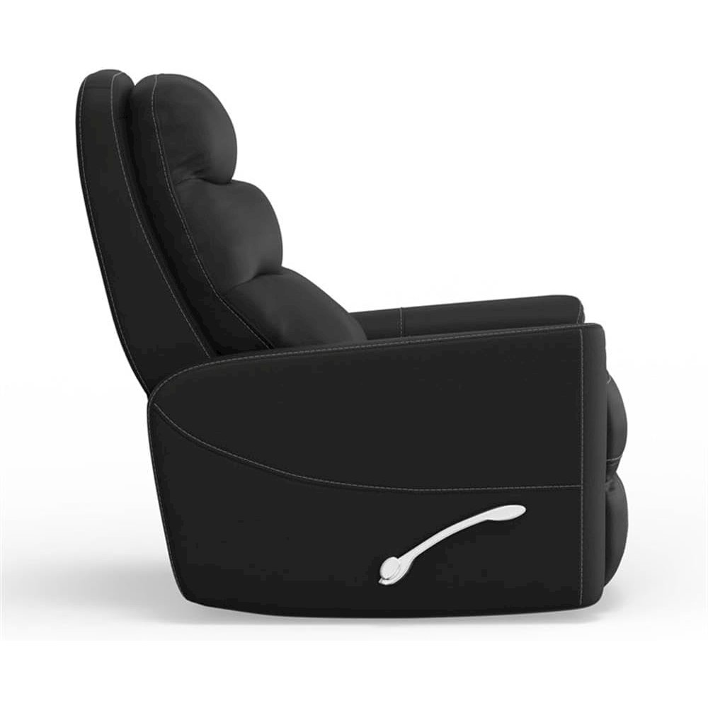 Black Swivel Recliner Chair with Glider Base and Soft Fabric Comfort. Picture 4