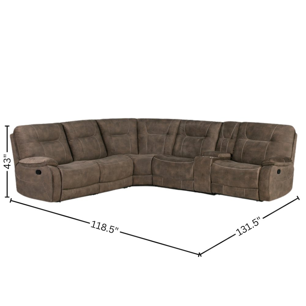 Brown Reclining Sectional Couch With Recliner for Living Room Comfort. Picture 4
