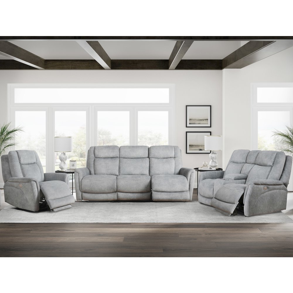 Linus - Hudson Grey Power Reclining Sofa Loveseat and Recliner. Picture 15