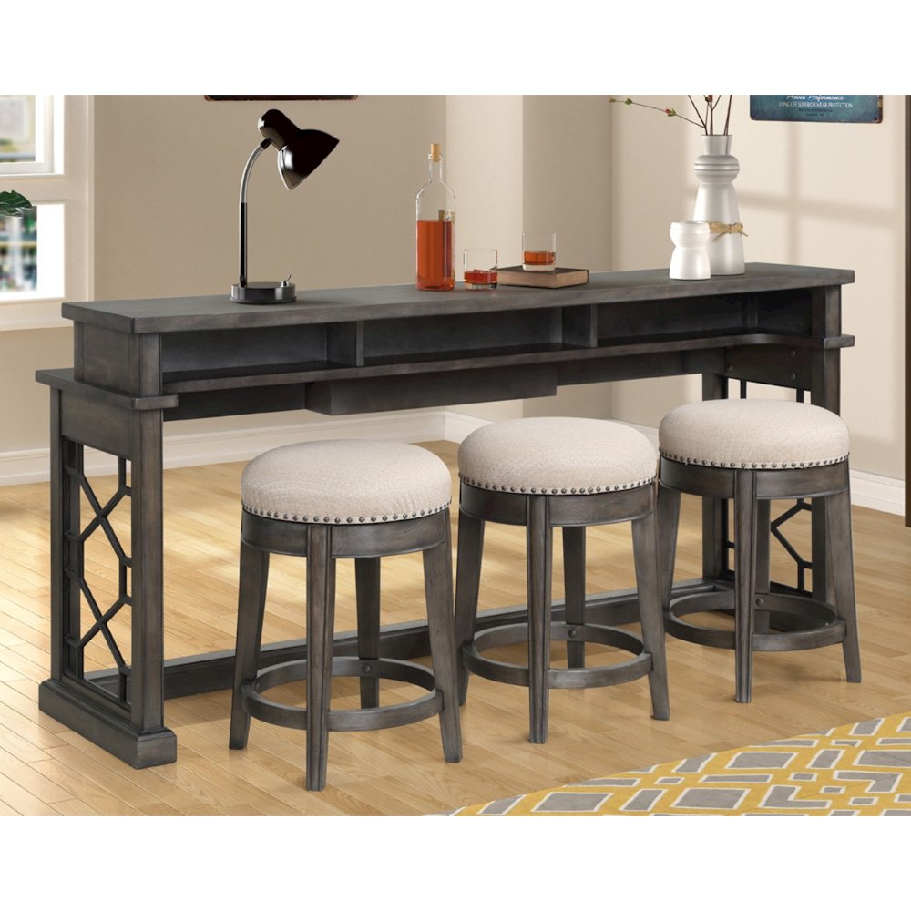 Grey Cocktail Table with 2 Chairside Tables and Console Table with 3 Stools. Picture 10