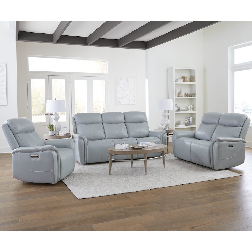 Cascade - Seamist Grey Power Reclining Sofa Loveseat and Recliner. Picture 8