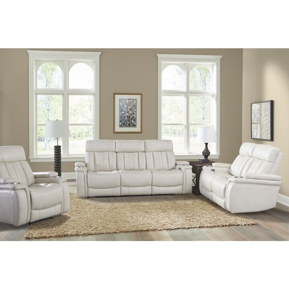 Royce - Fantom Ivory Power Reclining Sofa with Drop Down Console. Picture 13