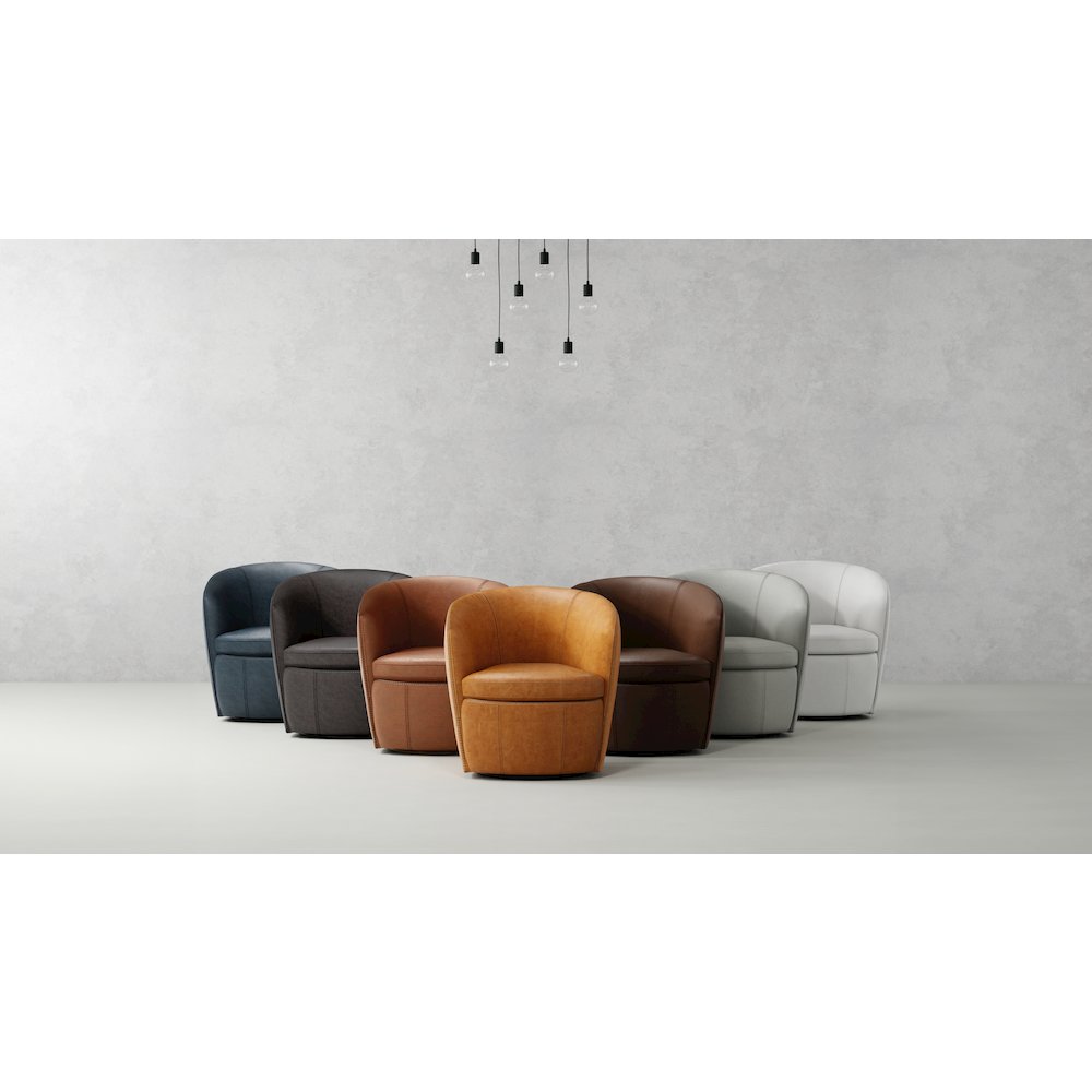 Barolo - Vintage Brown 100% Italian Leather Swivel Club Chair. Picture 16