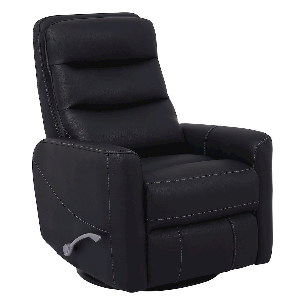 Black Swivel Recliner Chair with Glider Base and Soft Fabric Comfort. Picture 1