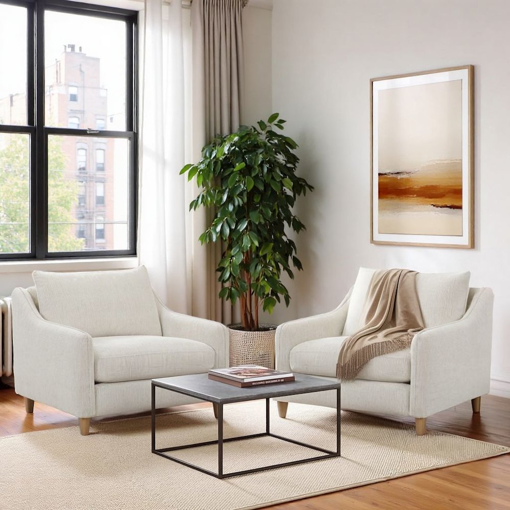 White Accent Chairs Set of 2, Armchair Style Living Room Side Chairs. Picture 2