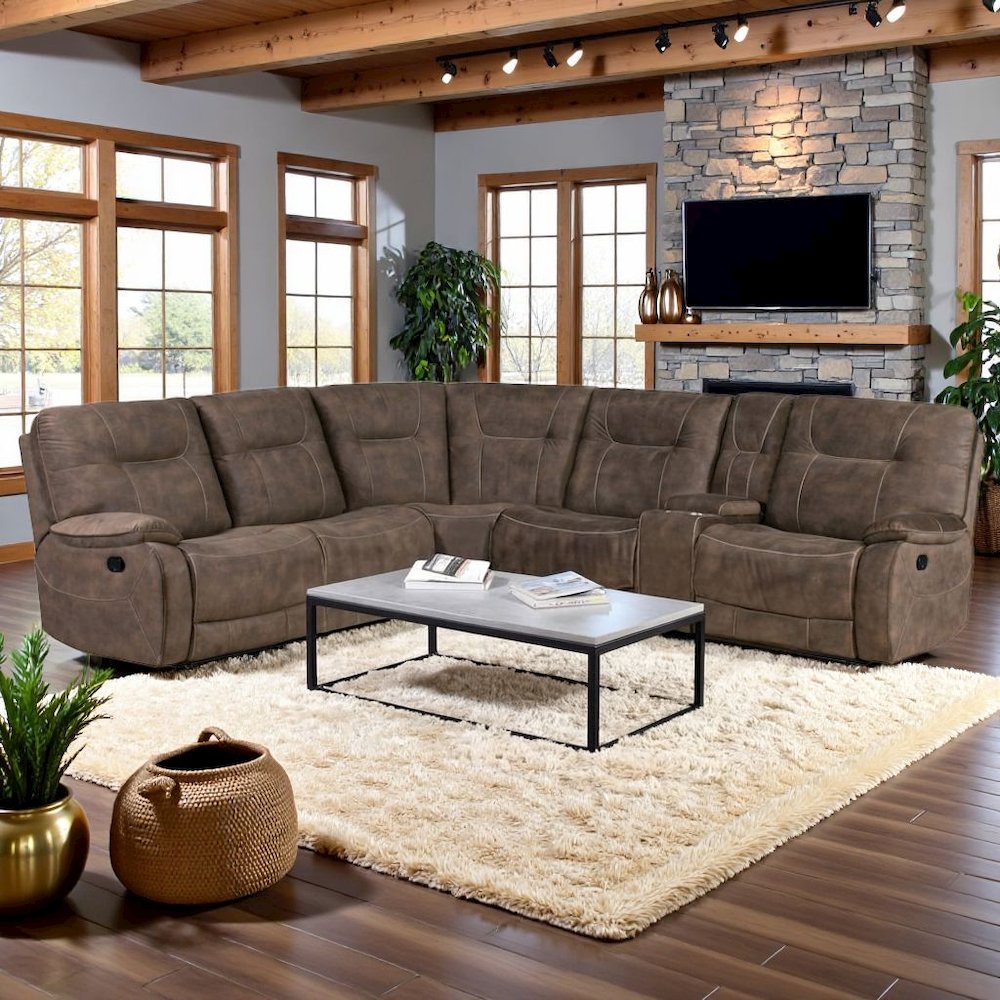Brown Reclining Sectional Couch With Recliner for Living Room Comfort. Picture 3