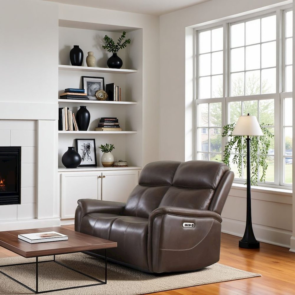 Brown Power Reclining Loveseat Recliner, Theater Seating for Home. Picture 2