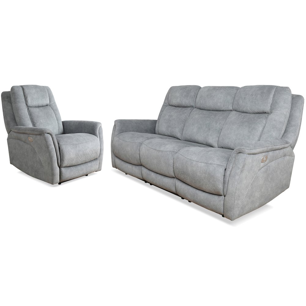 Linus - Hudson Grey Power Reclining Sofa and Recliner. Picture 1