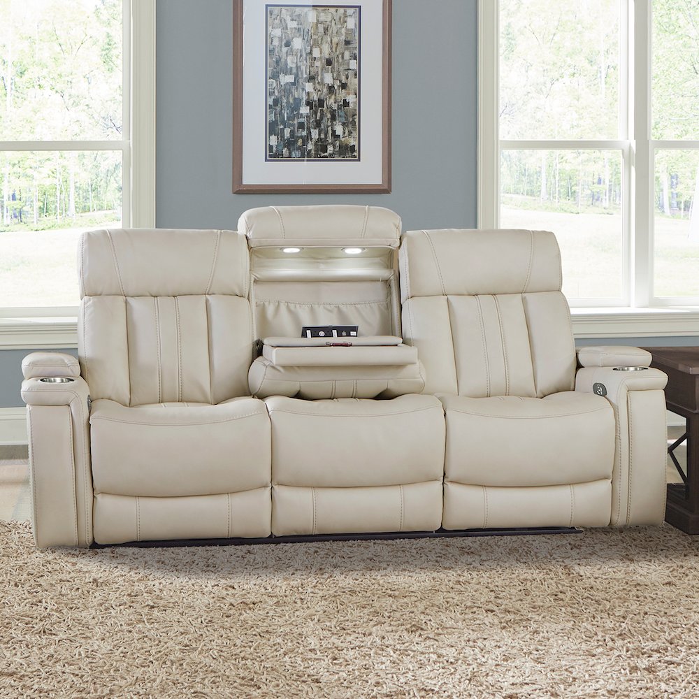 Royce - Fantom Ivory Power Reclining Sofa with Drop Down Console. Picture 9