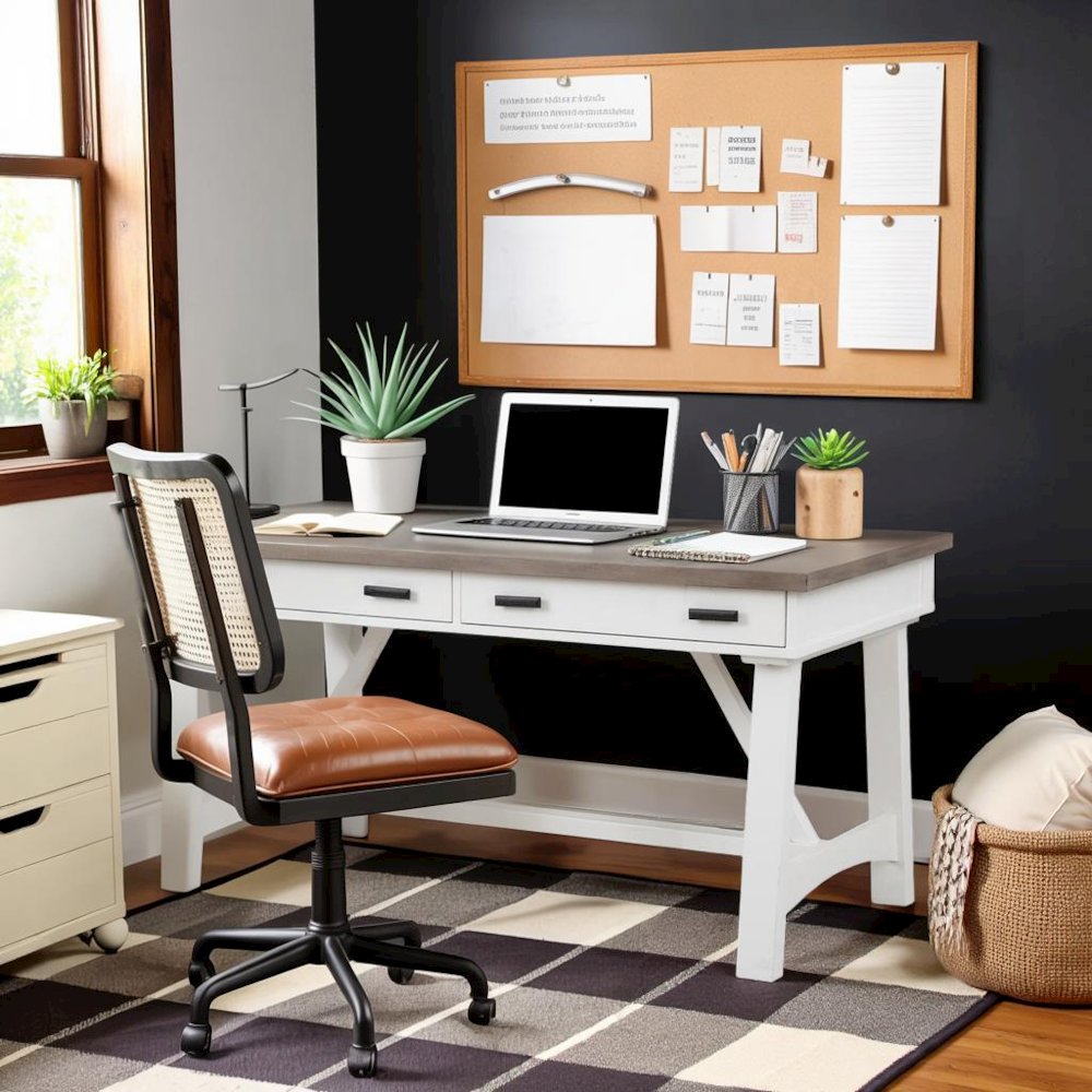 White Desk, 60 Inch Writing Desk with 3 Drawers, Writing Desk Wood Design. Picture 2
