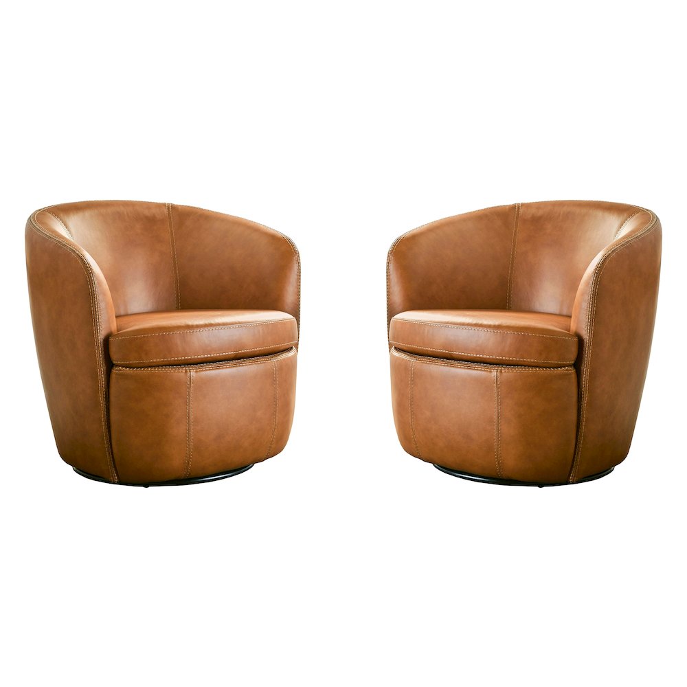 Barolo - Vintage Caramel 100% Italian Leather Swivel Club Chair Two Pack. Picture 1
