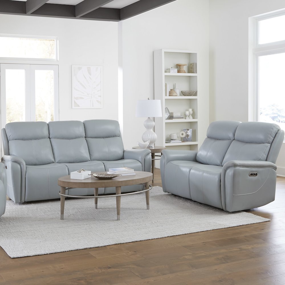 Cascade - Seamist Grey Power Reclining Sofa and Loveseat. Picture 6