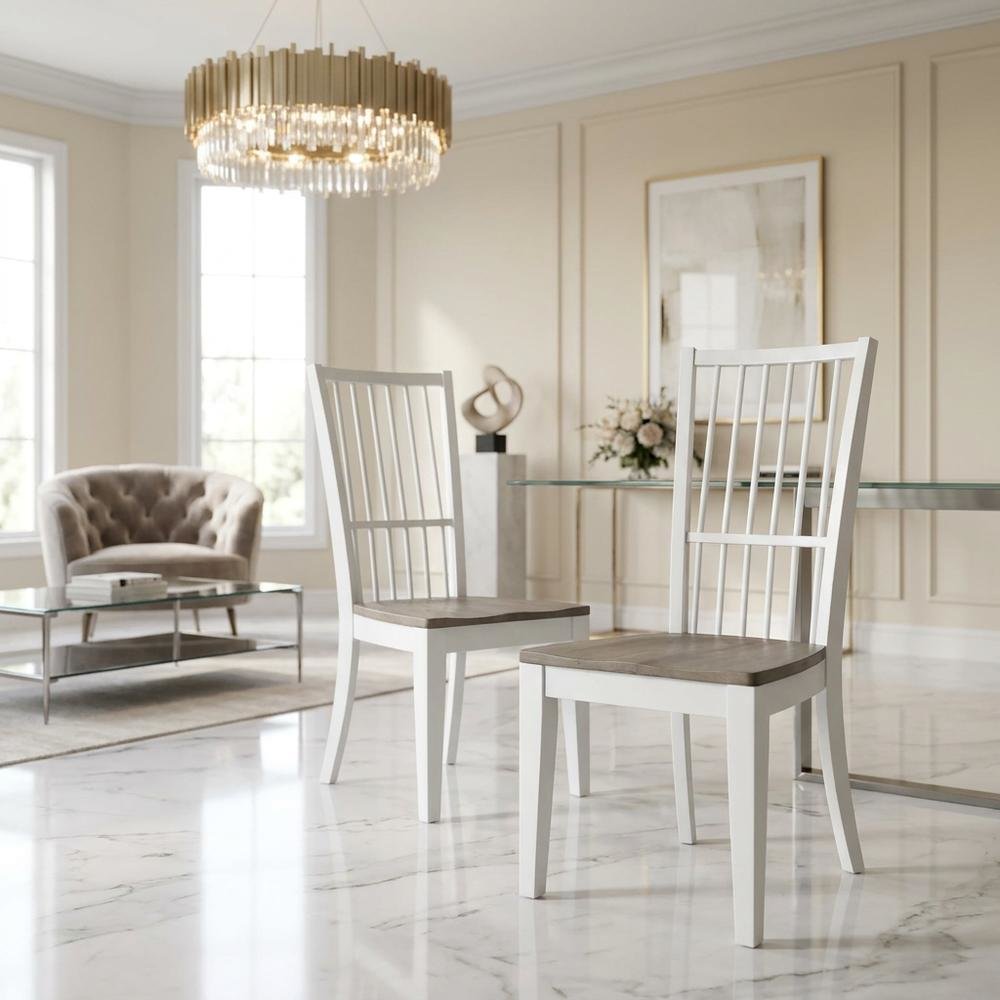 White Spindle Back Dining Chairs in Two-Pack with Classic Style and Comfort. Picture 3