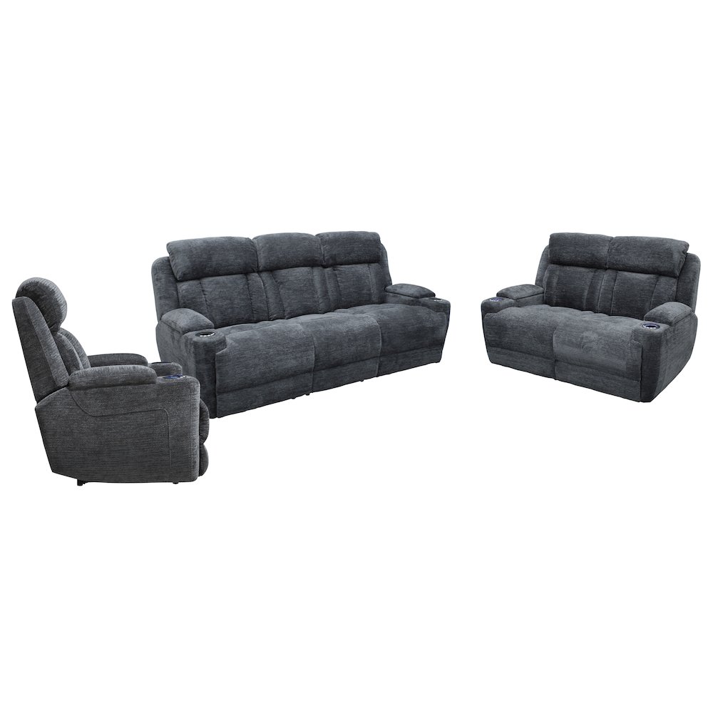 Dalton - Lucky Charcoal Power Reclining Sofa Loveseat and Recliner. Picture 1