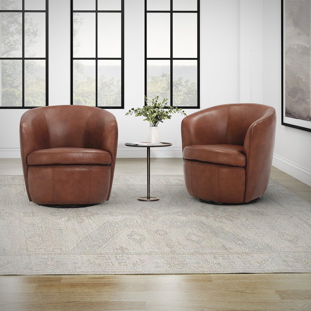 Barolo - Vintage Whiskey 100% Italian Leather Swivel Club Chair Two Pack. Picture 4