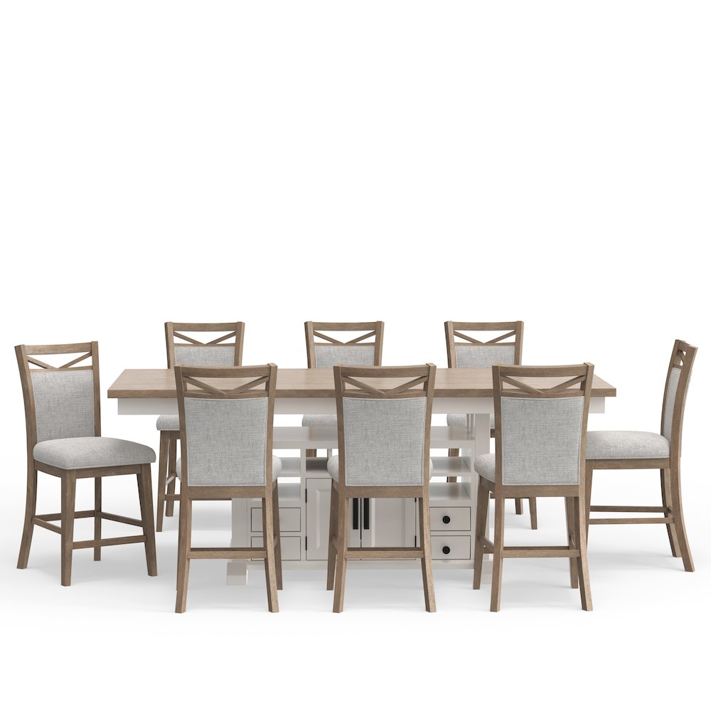 Modern Dining Island Counter Height Table with 8 upholstered chairs. Picture 1