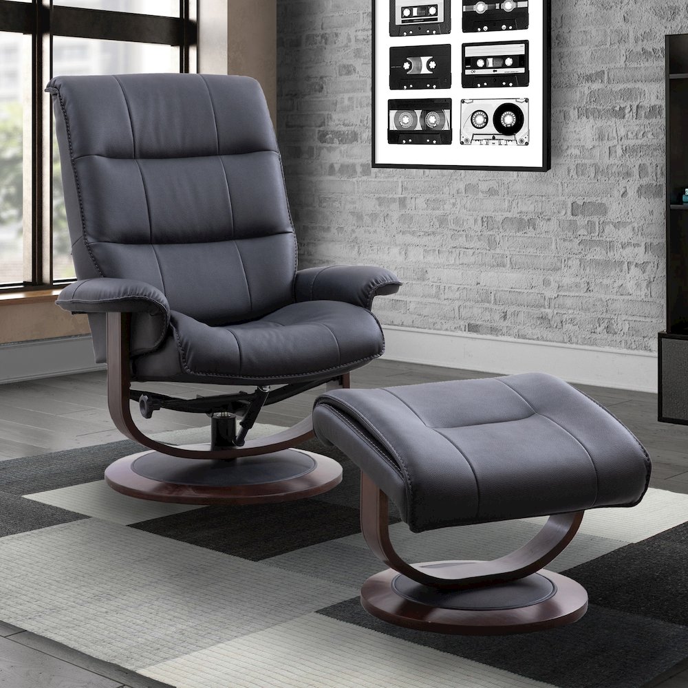 Knight - Black Manual Reclining Swivel Chair and Ottoman. Picture 3