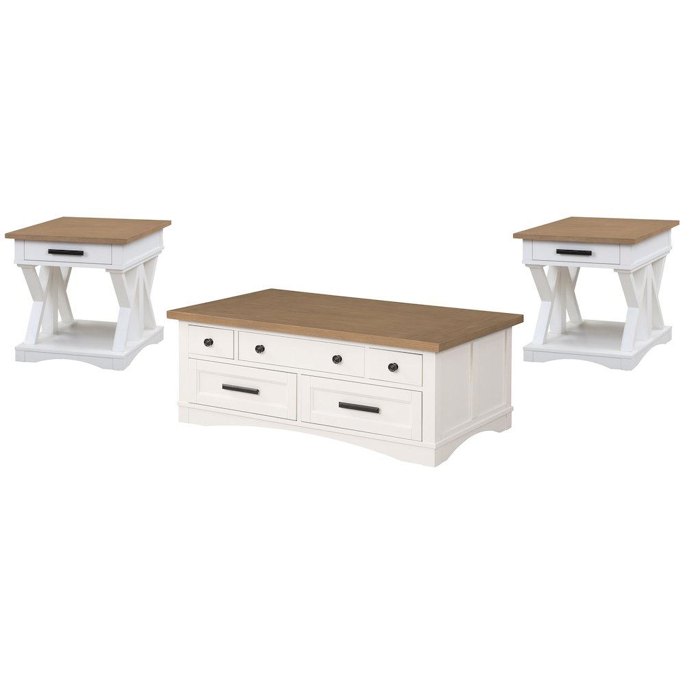 Modern - Cotton Lift Top Cocktail Table with 2 End Tables. Picture 1