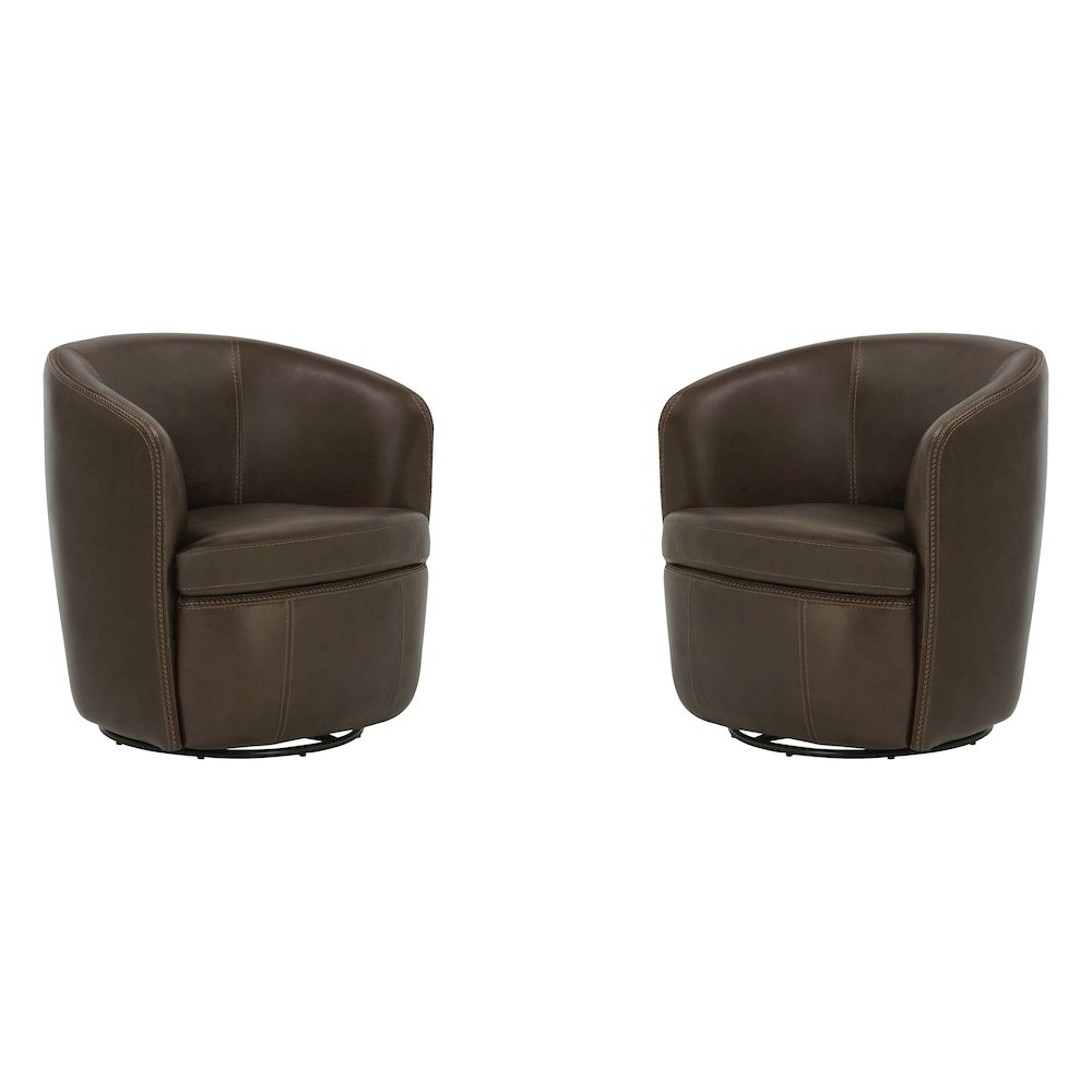 Barolo - Vintage Brown 100% Italian Leather Swivel Club Chair Two Pack. Picture 1