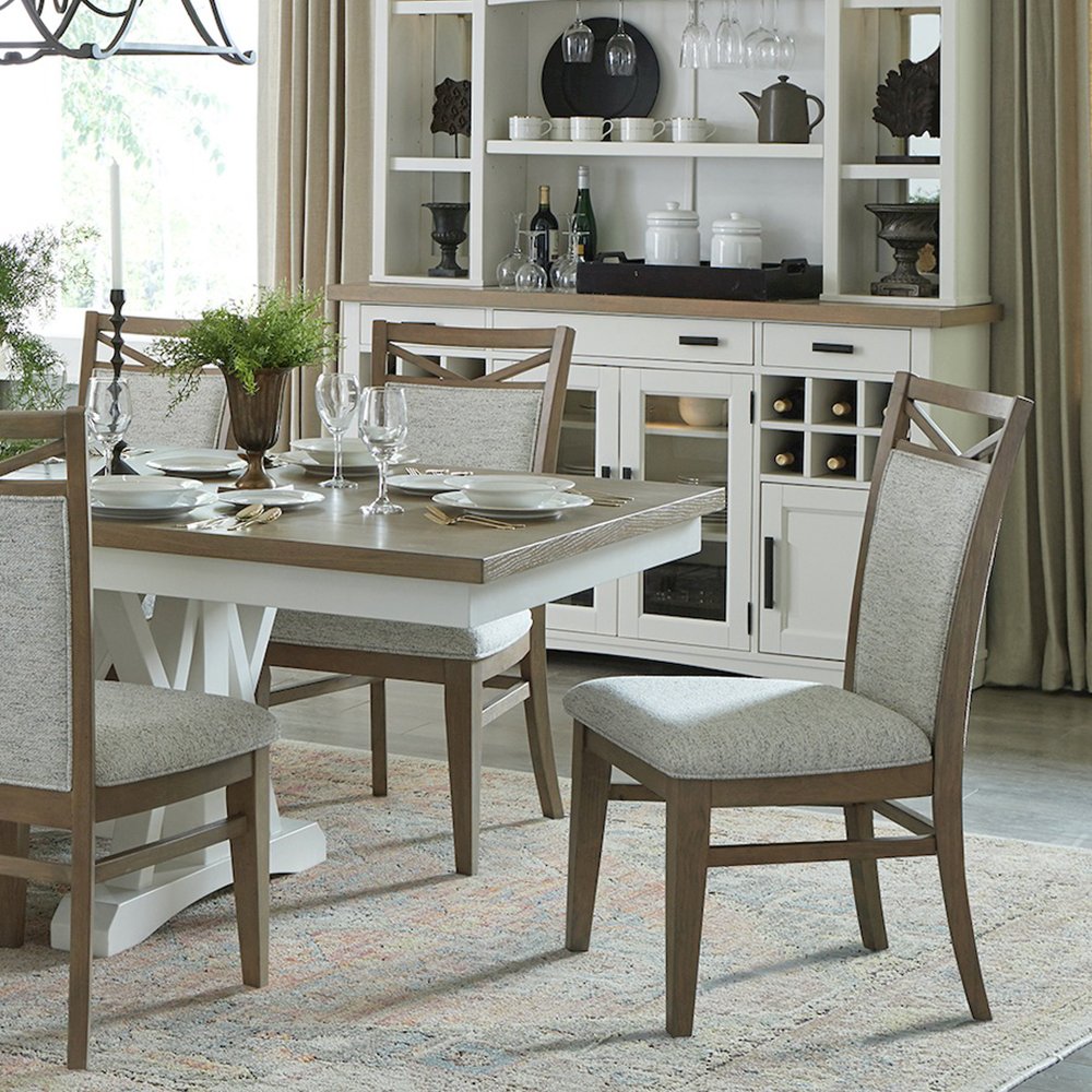 Modern Dining Extendable Trestle Table with 8 Upholstered Chairs. Picture 13