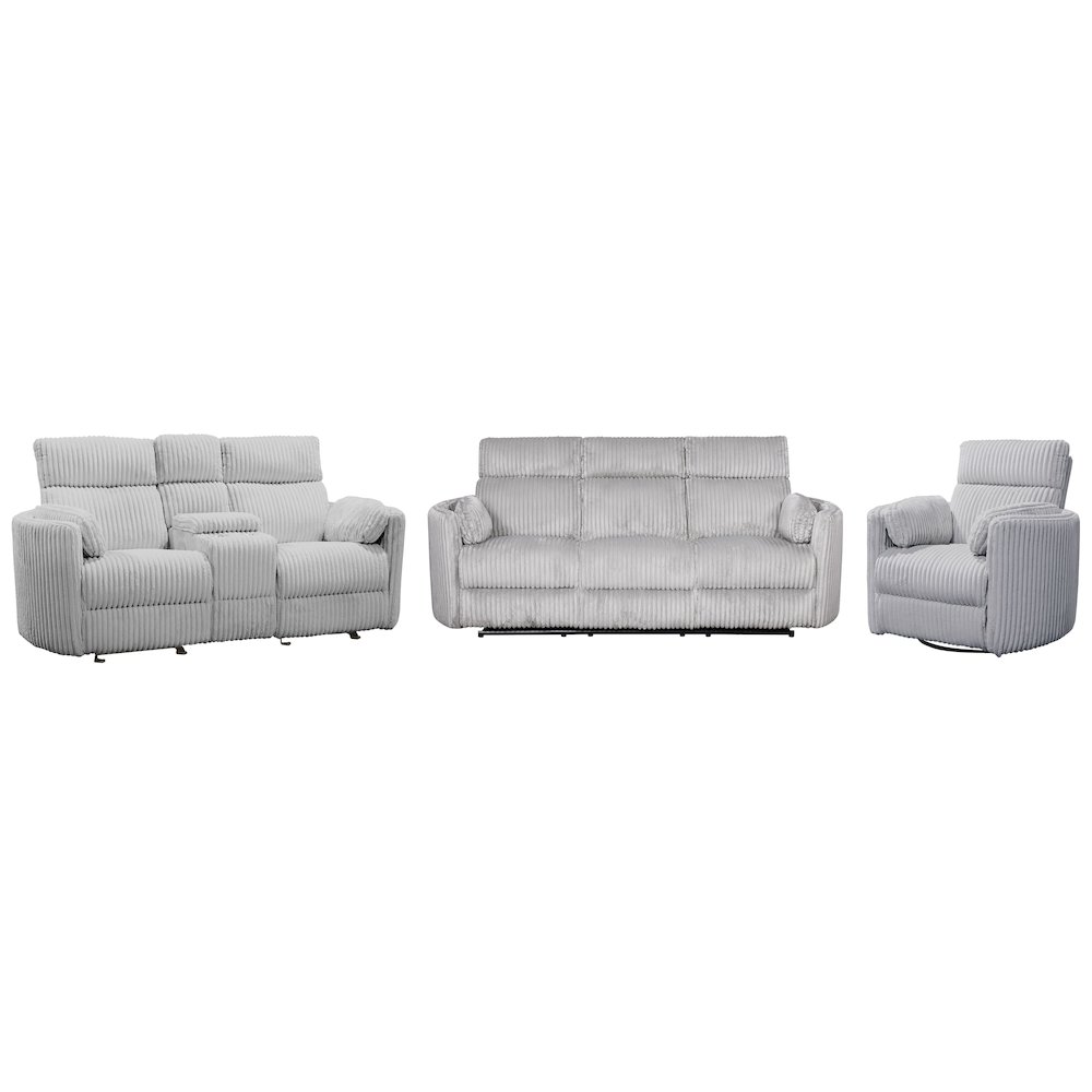 Radius - Mega Grey Power Reclining Sofa Loveseat and Recliner. Picture 1