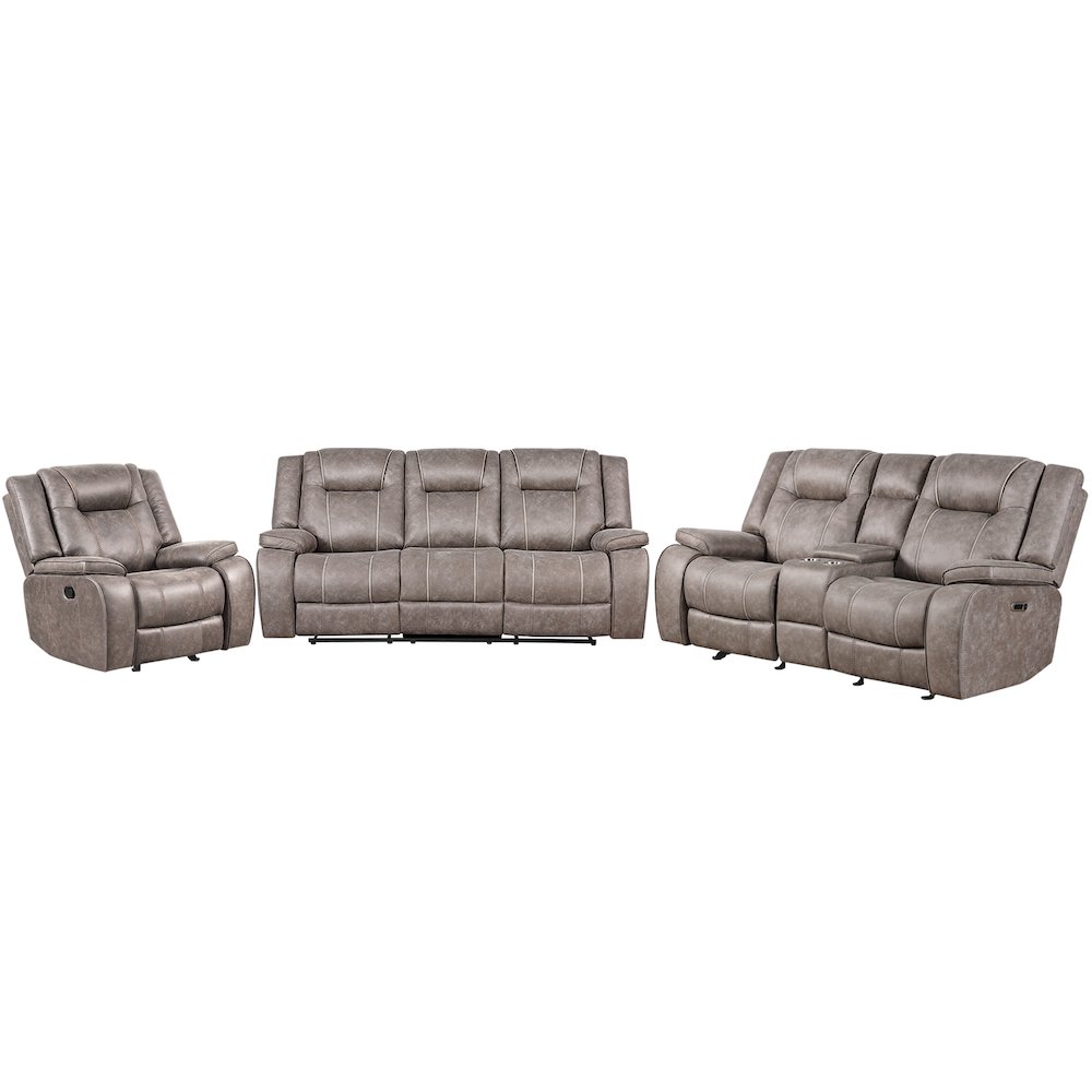 Blake - Desert Taupe Manual Reclining Sofa Loveseat and Recliner. Picture 1