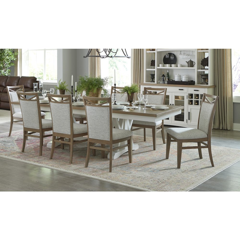 Modern Dining Extendable Trestle Table with 8 Upholstered Chairs. Picture 10