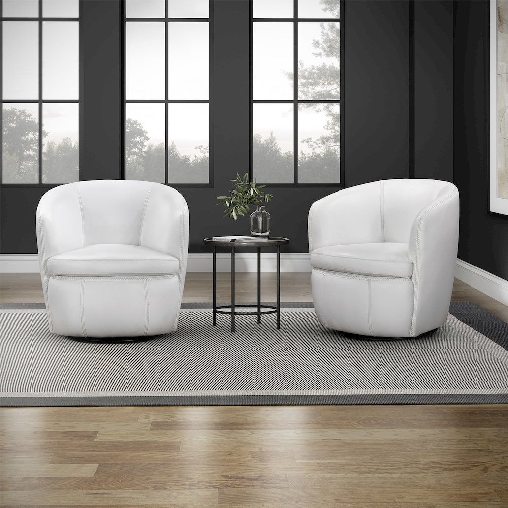 Barolo - Snow 100% Italian Leather Swivel Club Chair Two Pack. Picture 5
