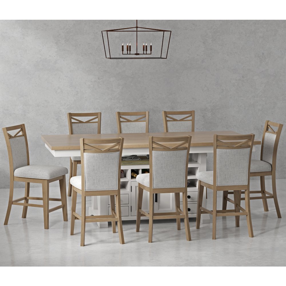 Modern Dining Island Counter Height Table with 8 upholstered chairs. Picture 5