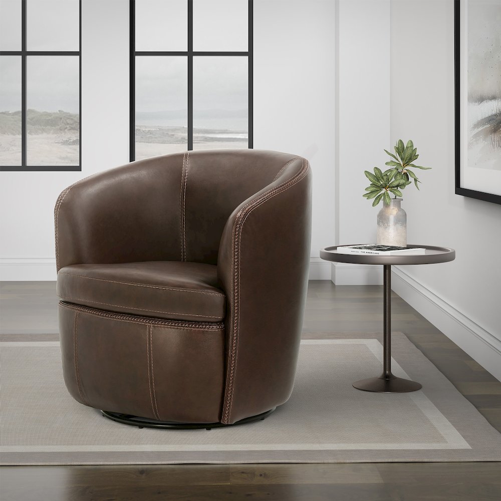 Barolo - Vintage Brown 100% Italian Leather Swivel Club Chair Two Pack. Picture 12
