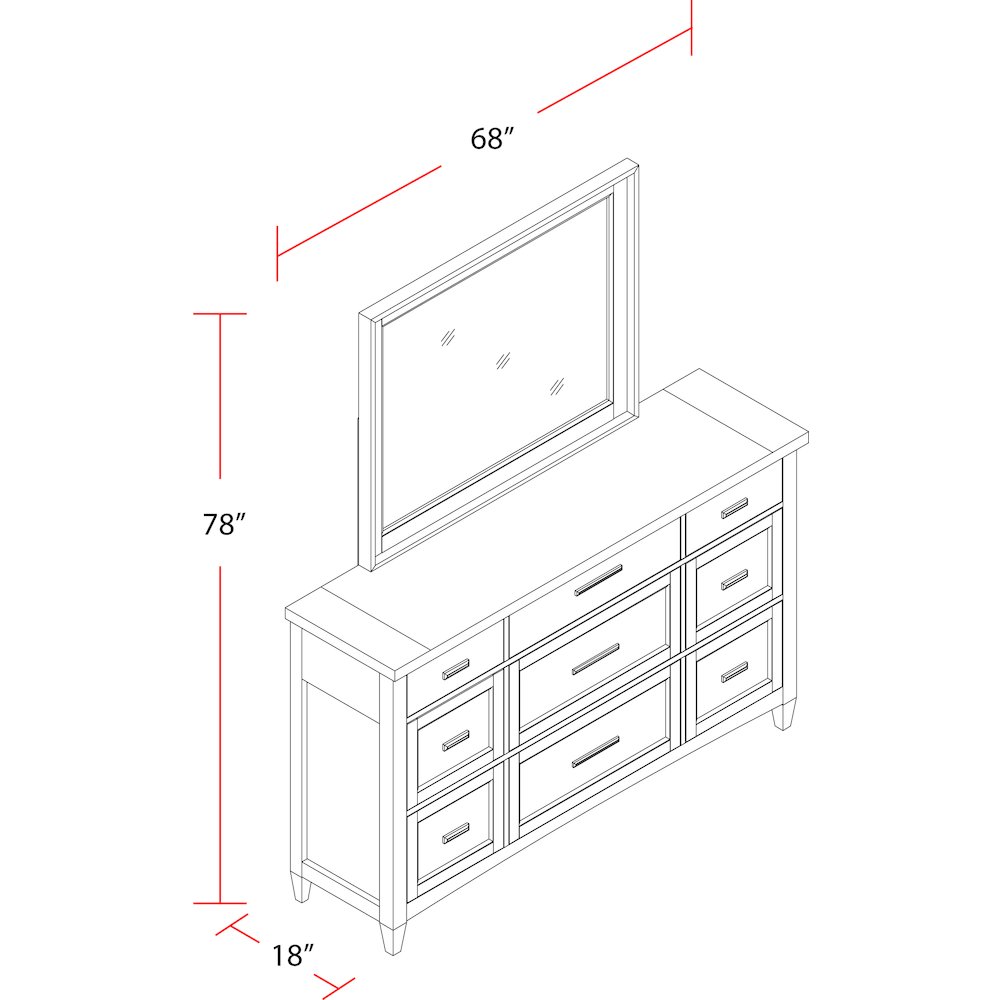 Modern Bedroom 9 Drawer Dresser and Mirror. Picture 14