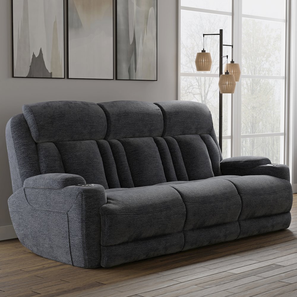 Dalton - Lucky Charcoal Power Reclining Sofa with Drop Down Table. Picture 9