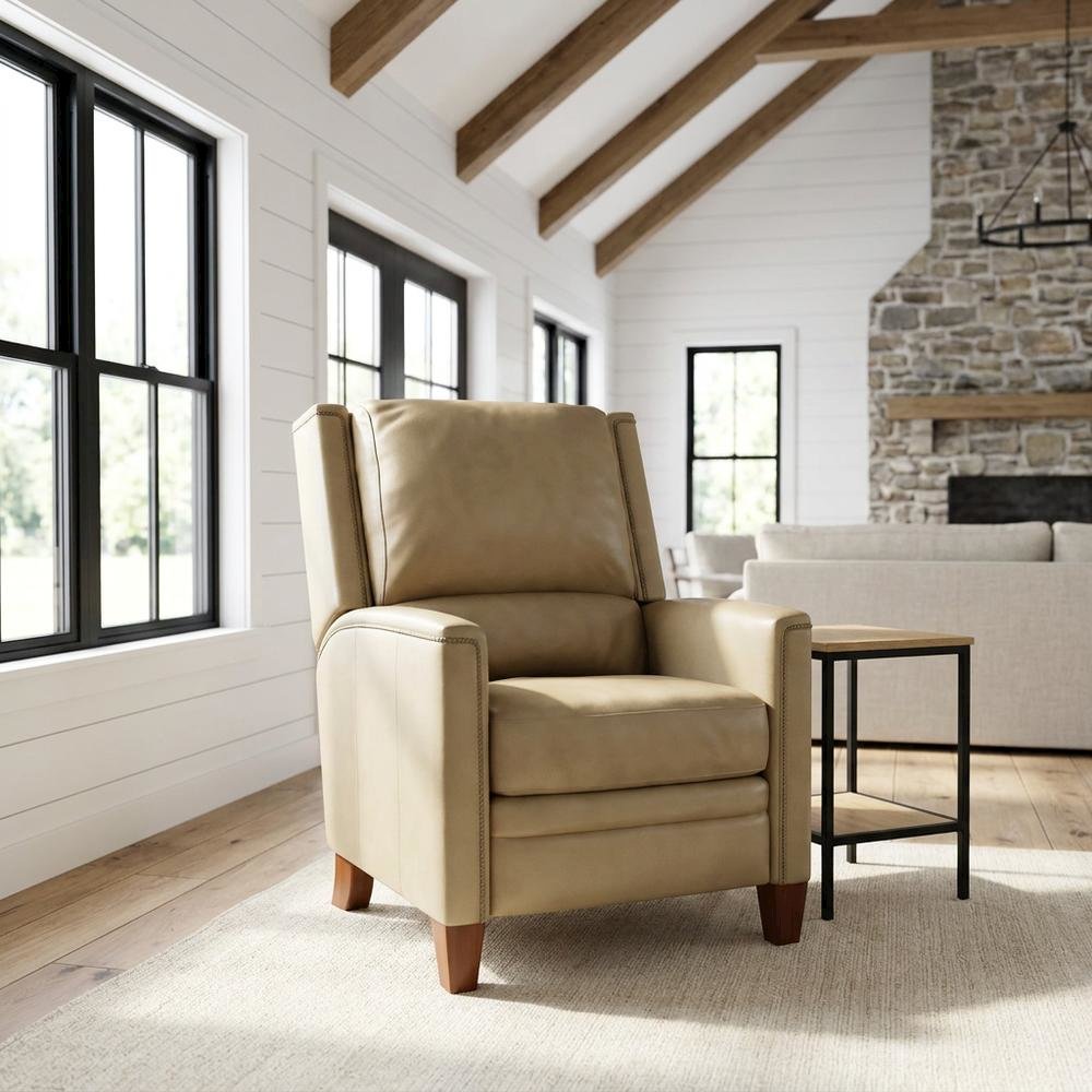 Brown Manual Recliner with Plush Seat and Classic American Style. Picture 3