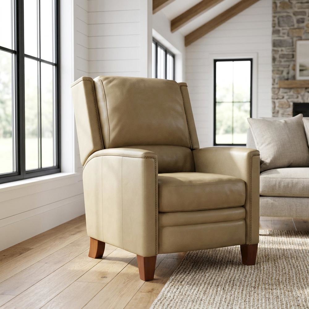 Brown Manual Recliner with Plush Seat and Classic American Style. Picture 4