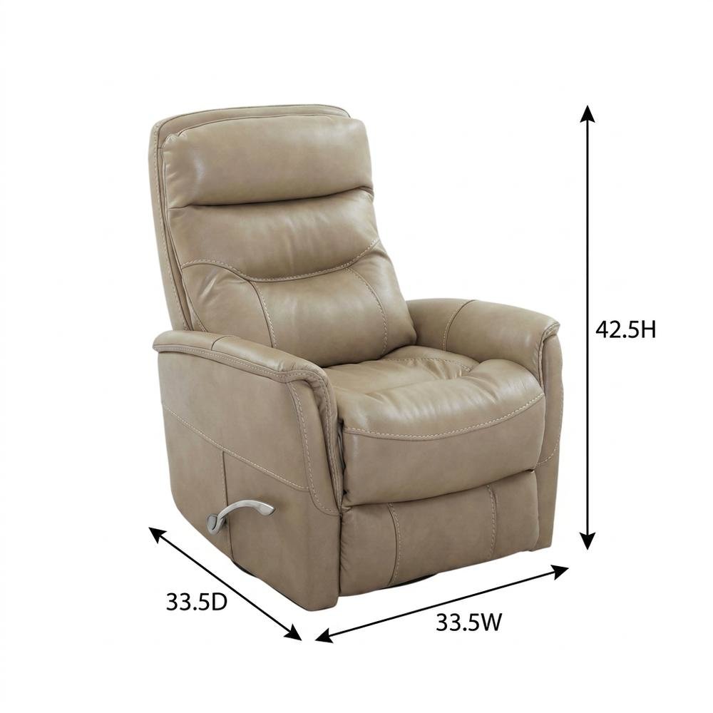 Tan linen swivel glider recliner set with transitional style and plush seating. Picture 8