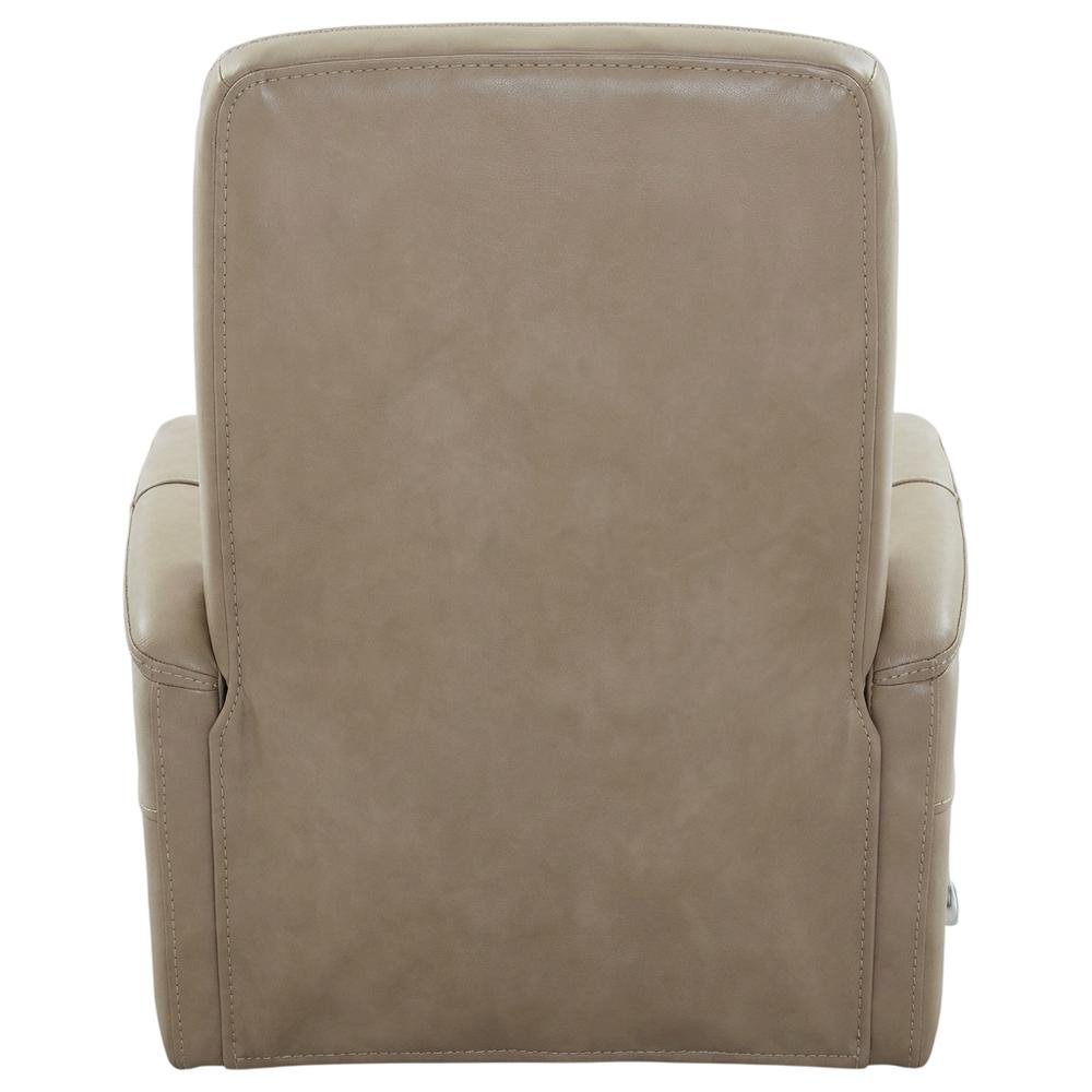 Tan linen swivel glider recliner set with transitional style and plush seating. Picture 4