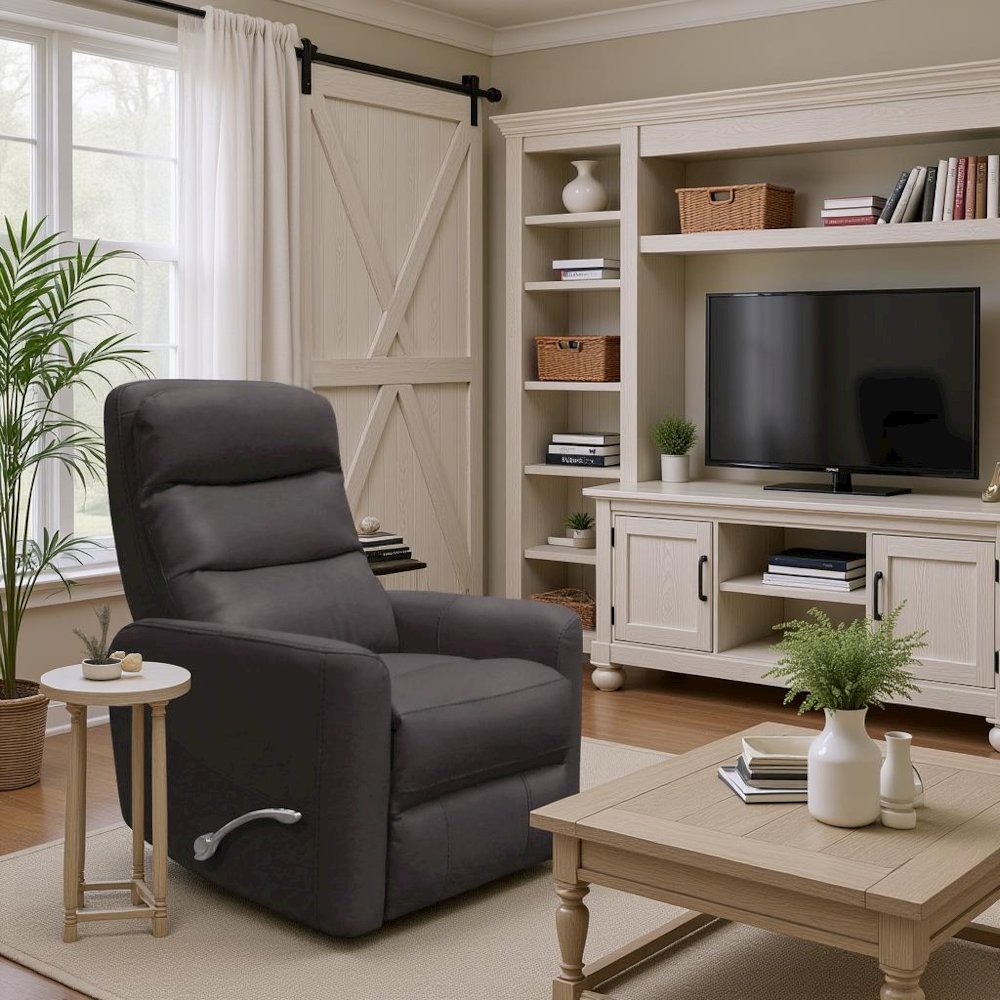 Chocolate Swivel Recliner Chair with Glider Base and Soft Fabric Comfort. Picture 3