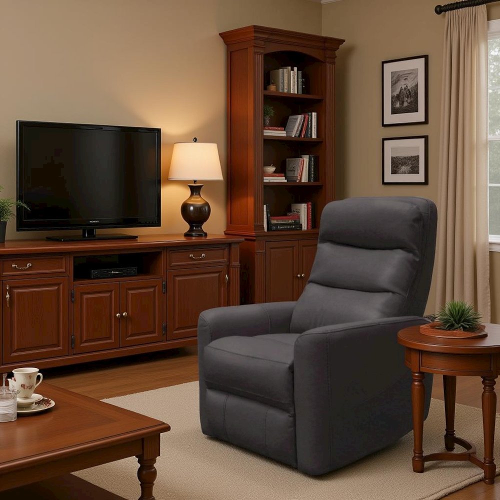 Chocolate Swivel Recliner Chair with Glider Base and Soft Fabric Comfort. Picture 2