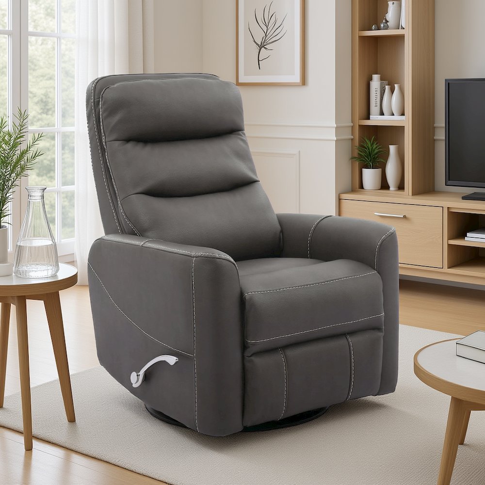 Haze Swivel Recliner Chair with Glider Base and Soft Fabric Comfort. Picture 2