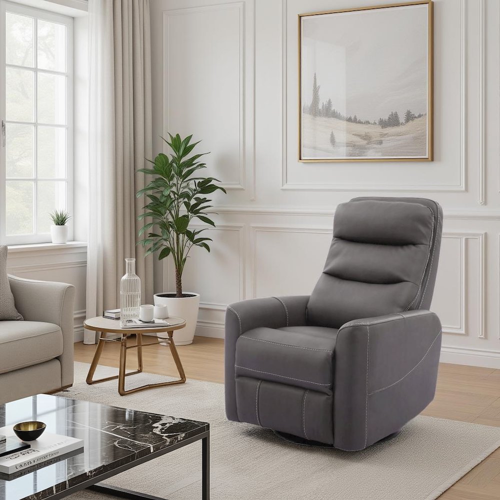 Haze Swivel Recliner Chair with Glider Base and Soft Fabric Comfort. Picture 3