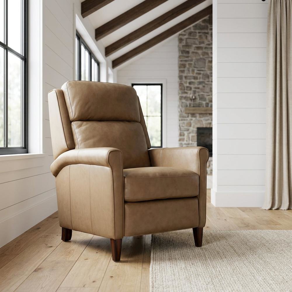 Cream Manual Recliner with Headrest in Traditional Design for Relaxation. Picture 2
