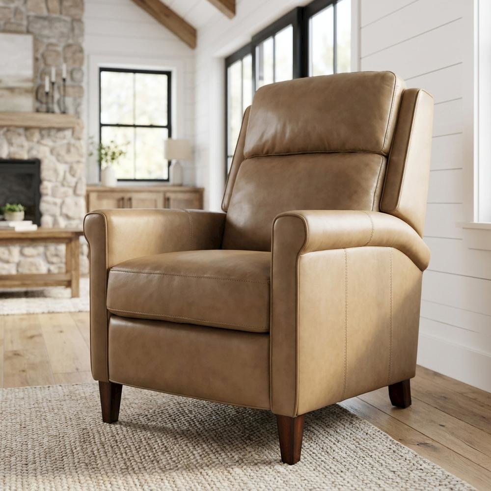 Cream Manual Recliner with Headrest in Traditional Design for Relaxation. Picture 3