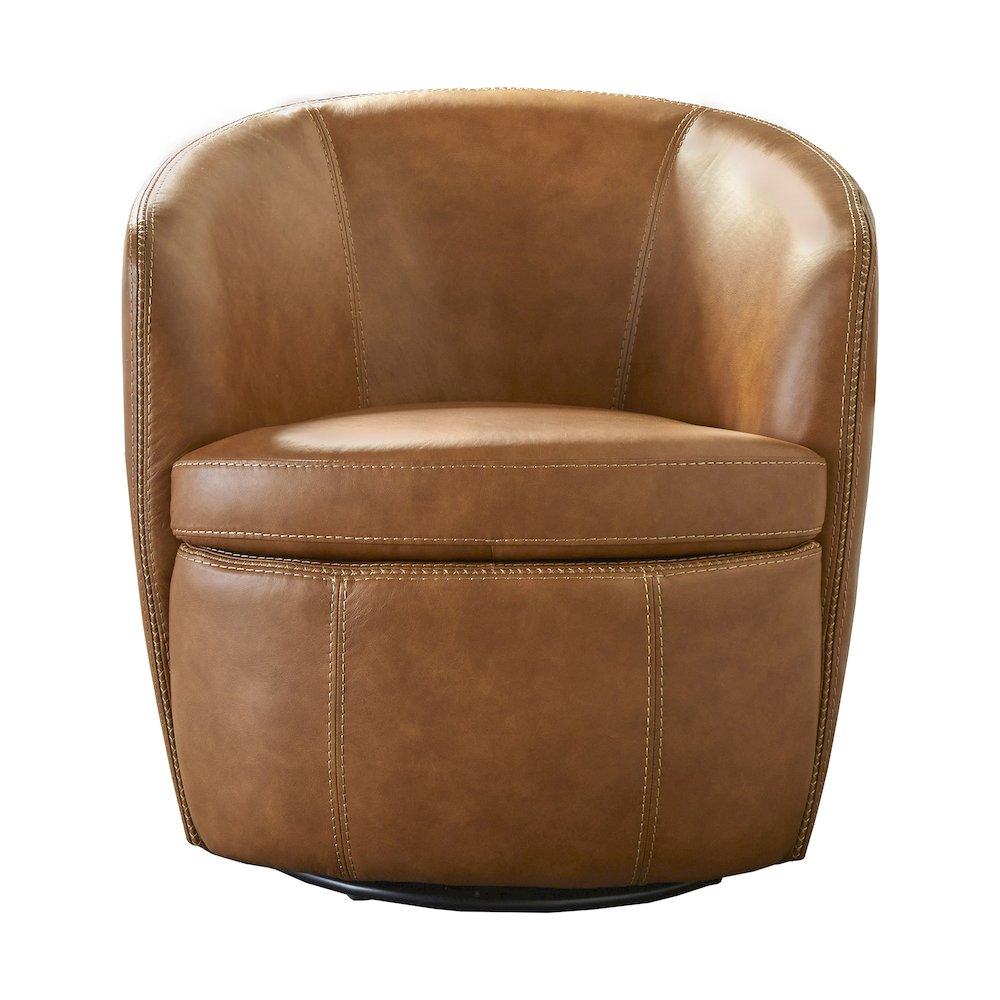 Barolo - Vintage Caramel 100% Italian Leather Swivel Club Chair Two Pack. Picture 3