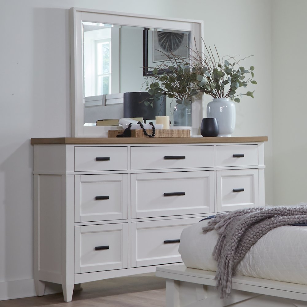 Modern Bedroom 9 Drawer Dresser and Mirror. Picture 7