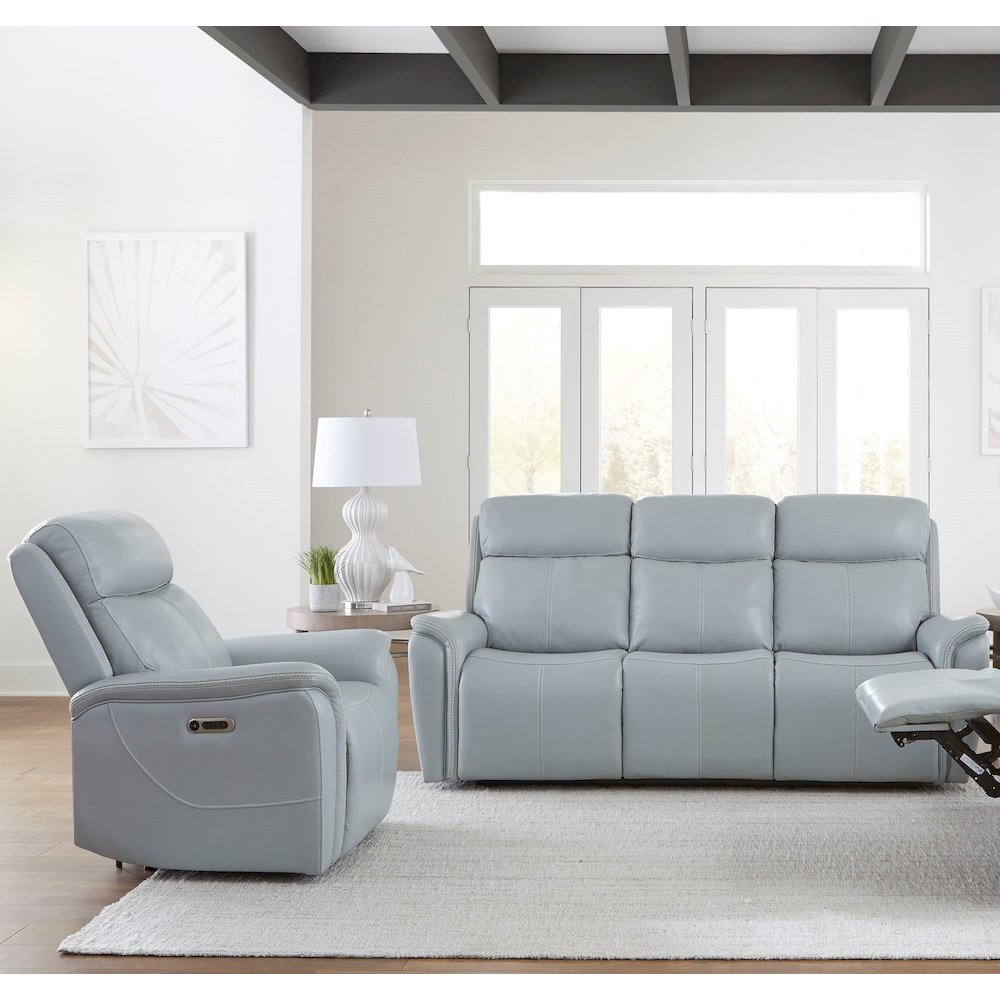 Cascade - Seamist Grey Power Reclining Sofa and Recliner. Picture 9