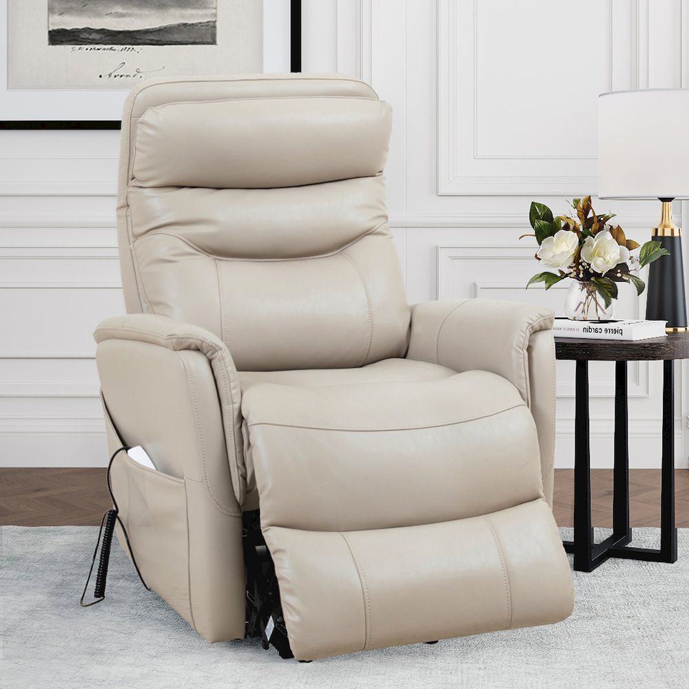 Gemini - Softy Ivory Power Lift Recliner with Articulating Headrest Two Pack. Picture 11