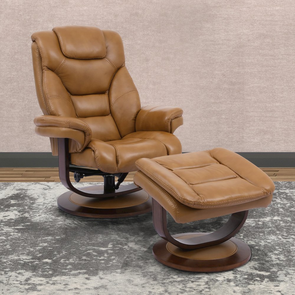 Monarch - Butterscotch Manual Reclining Swivel Chair and Ottoman. Picture 4