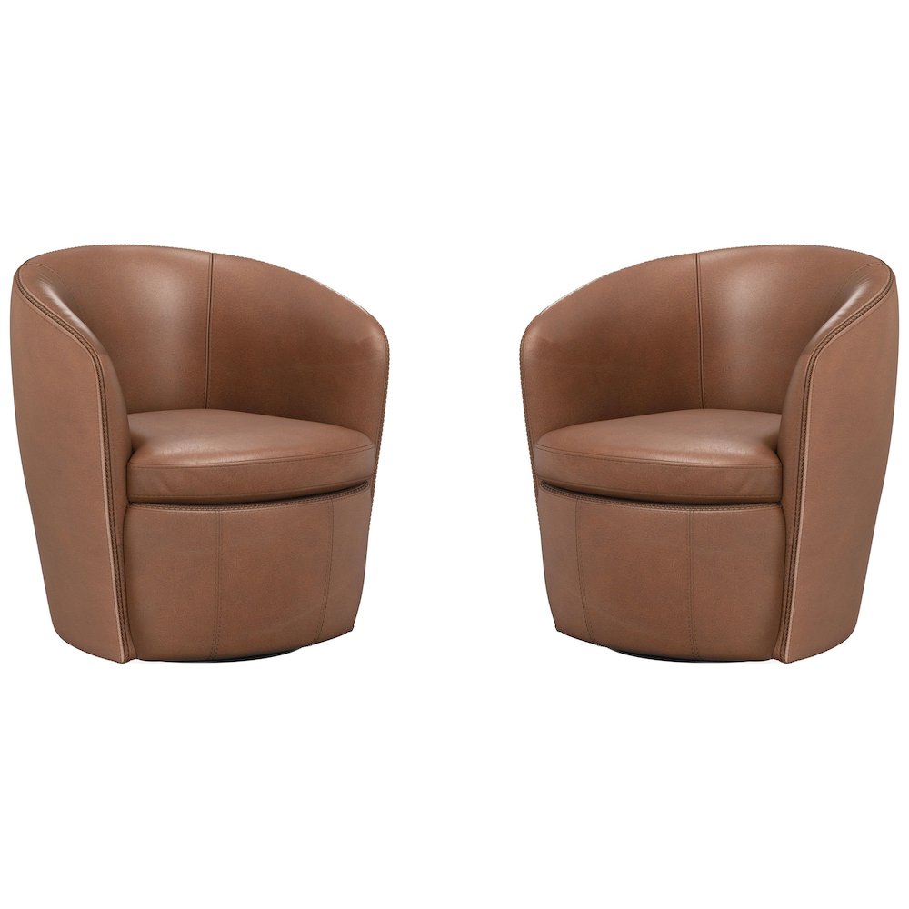 Barolo - Vintage Whiskey 100% Italian Leather Swivel Club Chair Two Pack. Picture 1