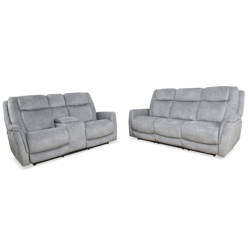Linus - Hudson Grey Power Reclining Sofa and Loveseat. Picture 1