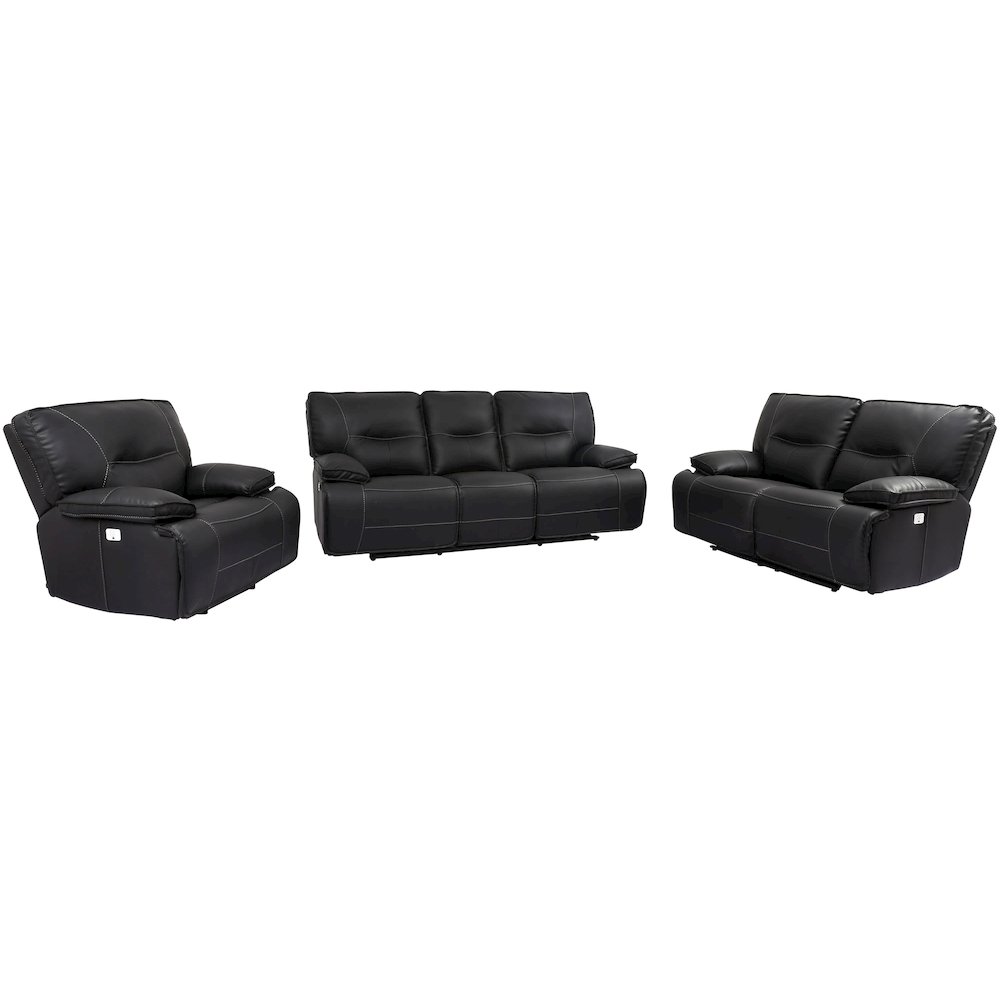 Spartacus - Black Power Reclining Sofa Loveseat and Recliner. Picture 1